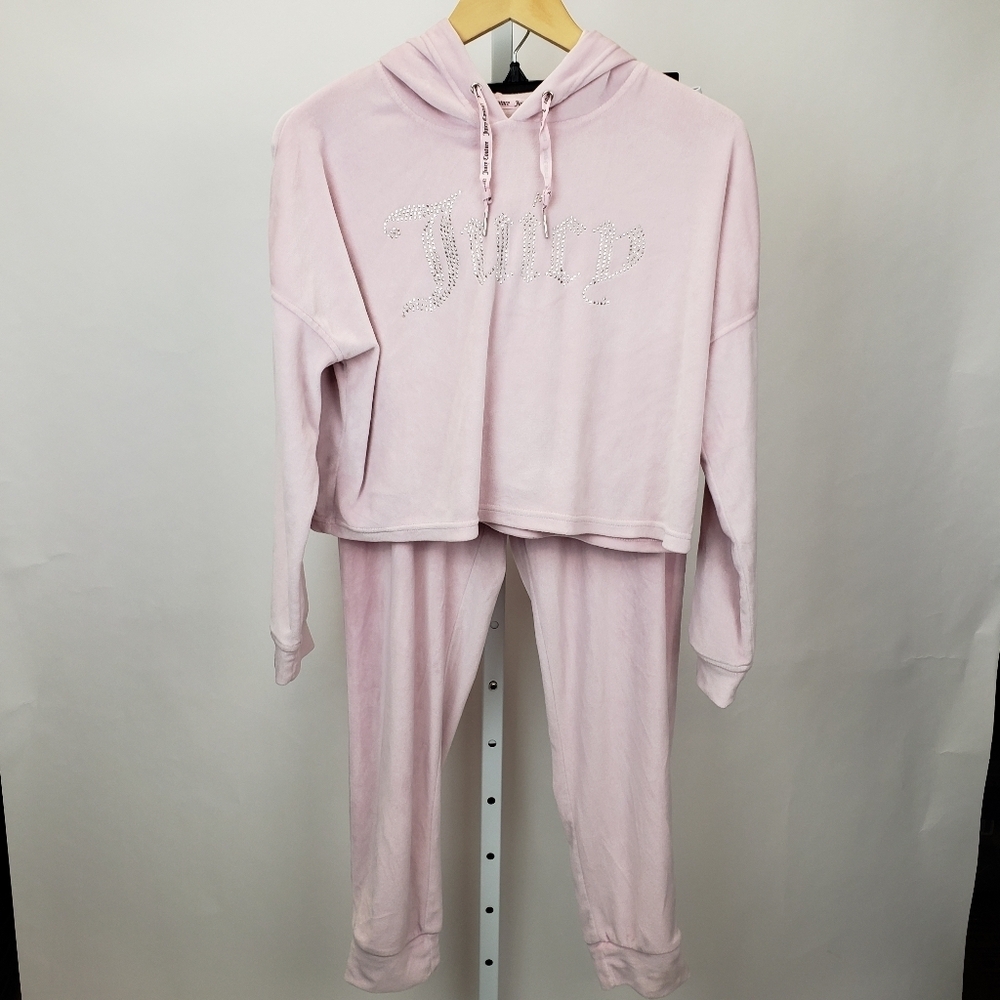 Juicy Couture velour pajama set light pink spellout rhinestones size medium